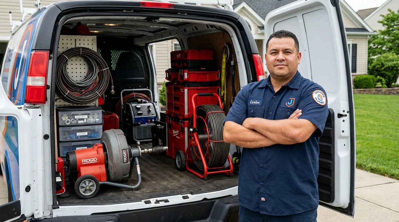 Professional drain cleaning equipment and Johns Plumbing LLC plumber in Seaside Park