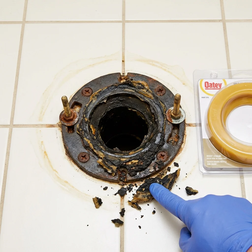 Failed wax ring showing water seepage at the base of a toilet in a Seaside Park, NJ home